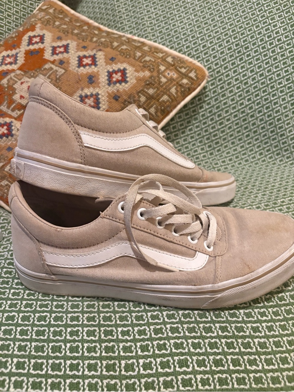Vans Low-Top Canvas Sneakers in Beige with White Side Stripe